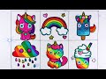 Drawing Rainbow Unicorn Ice Cream and others- Painting with glitter for kids