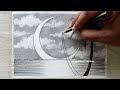 How to Draw Scenery of Moonlight Night by pencil sketch, Pencil Drawing Easy