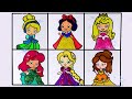 How to draw Princesses Disney- Cinderella Snow White Little Mermaid and others- Glitter Art