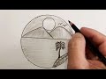 Circle Scenery Drawing Easy | How to Draw Circle Scenery Drawing | Step by Step Scenery Drawing