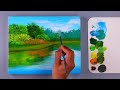 How to Paint lake water with acrylic | Painting lake scene |  Easy for beginners