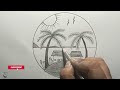 How to draw beautiful circle scenery/easy circle scenery drawing step by step/pencil sketch scenery