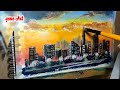 PAINTING SUNSET CITYSCAPE | gene Art#acrylicpainting