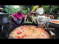 25 KG MONSTER TREVALLY FISH FRY | அரக்கன் பாறை மீன் | Giant Fish Cutting and Cooking in Village