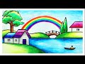 How to Draw Rainbow Scenery with Color Pencils for Beginners | Easy Rainbow Scenery Drawing