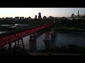 Cityscape: Edmonton’s High level Bridge lit up at dusk