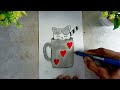 Pencil Drawing Easy Ideas, Cute Cat And Mug Drawing