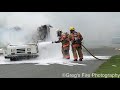 PRE ARRIVAL FULLY INVOLVED MAIL TRUCK FIRE WITH EXPLOSION