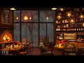Cozy Fall Coffee Shop Ambience on a Rainy Night with Smooth Jazz Music and Rain Sounds for Relax