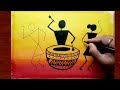 How to draw warli art with oil pastels | step by step for beginners