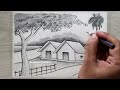 How to draw Village Landscape with Pencil, Pencil Shading Drawing for Beginners
