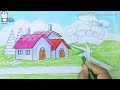 How to draw Landscape || Scenery of beautiful nature || village scenery with oil pastel