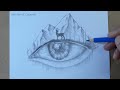 How to Draw Mountain Landscape Scenery Step by Step | Eye Pencil Drawing