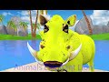 Paint Animals Cow Elephant Gorilla Buffalo Zebra Hippo, Fountain Crossing Transformation Cartoon