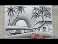 Beautiful Sunset Nature Drawing with Pencil Sketch, Easy drawing for beginners