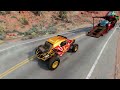 Flatbed Trailer Cars Transportation with Truck - Car vs Speed Bump #001 - BeamNG.Drive
