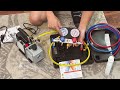 Ford Mustang R134a AC Recharge Using HFT Pittsburgh 3-Port AC Manifold Gauge & 2.5CFM Vacuum Pump &