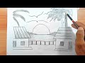 Sunset Landscape Drawing with pencil | Pencil Drawing for Beginners step by step | scenery drawing