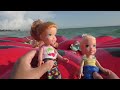 MERMAID tails ! Elsa and Anna toddlers at beach - Ariel - sand - swim - floatie - water fun - splash