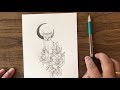How to draw a cat with half moon and flowers || Pencil sketch || Art video