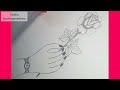 how to draw a hand with beautiful rose for beginners..... rose drawing.. hand drawing