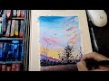 ✨Paint with me - How to draw evening landscape / Oil Pastels Painting