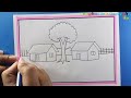 Simple rules for drawing village scenes for Beginners  💖💖Village Scenery Drawing with Pencil