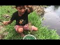 Village Little boy hook fishing in rainy season | traditional catching fish hunting by hook (Part-2)