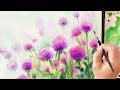 Chive Blossoms in the Field-Watercolor Painting flowers -Tutorial Step by Step