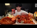 ASMR MUKBANG SEAFOOD, Giant cheese Lobster, spicy noodles, Octopus, Mushroom, recipe ! eating