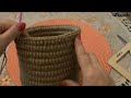 Вязание джутом корзинки с донышком из готовой формы