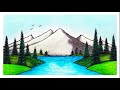 How to Draw Beautiful Mountain Lake | Easy Scenery Drawing