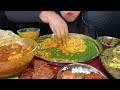 ASMR EATING PURI,ALOO SABJI,DAL CHAWAL,ALOO BHARTA,BAINGAN FRY,MIXED VEG FRY,PALAK PANEER,PAPAD