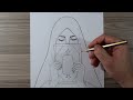 Karakalem Kadın Resmi Çizimi / Adım Adım Kolay Çizim / Kuran Tutan Kız Çizimi