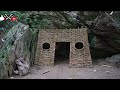 Solo Bushcraft Build a Shelter in a Rock Hole - Skill Punching a Large Wood to Create a Stove