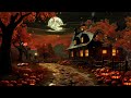 🎃 Halloween Cottage Ambience with Wolf Howling & Relaxing Spooky Sounds, Crunchy Leaves, Cricket