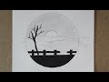 easy drawing of sun and sea | easy circle scenery drawing | art era