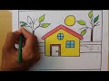 Easy landscape drawing for kids and beginners | House drawing for kids and toddlers