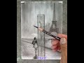 A girl with umbrella in paris city rainy night scene landscape drawing by pencil.