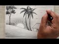 Sunset Scenery Drawing with Pencil Sketch, Pencil Drawing for Beginners