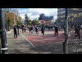 school kids doing workout in masks