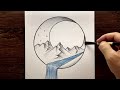 Kolay ve Soyut Karakalem Manzara Resmi Çizimi - Çizim Mektebi Adım Adım Kolay Manzara Nasıl Çizilir