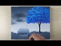 Blue Tree | Easy Painting | Moonlight Night Acrylic Painting