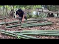 Camping in heavy rain || Build a simple bamboo shelter in the riverside forest