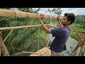 Make a tree house a cozy shelter in the forest, clay roof