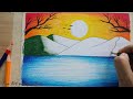 วาดรูปธรรมชาติ ทะเลง่ายๆ สีไม้ / วาดรูปธรรมชาติ | Easy Scenery / Easy Sunset Scenery Drawing