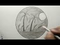 How to draw circle scenery/easy circle scenery drawing step by step/pencil sketch scenery