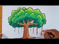 How to draw a Banyan tree easy /  national tree of India | easy tree drawing #banyan #tree