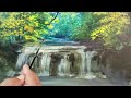 Painting Waterfall landscape | Beautiful Natural Scenery with Acrylics