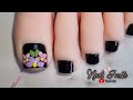 Uñas decoradas para PIE principiantes fácil de hacer paso a paso/decoración de uñas pies en negro